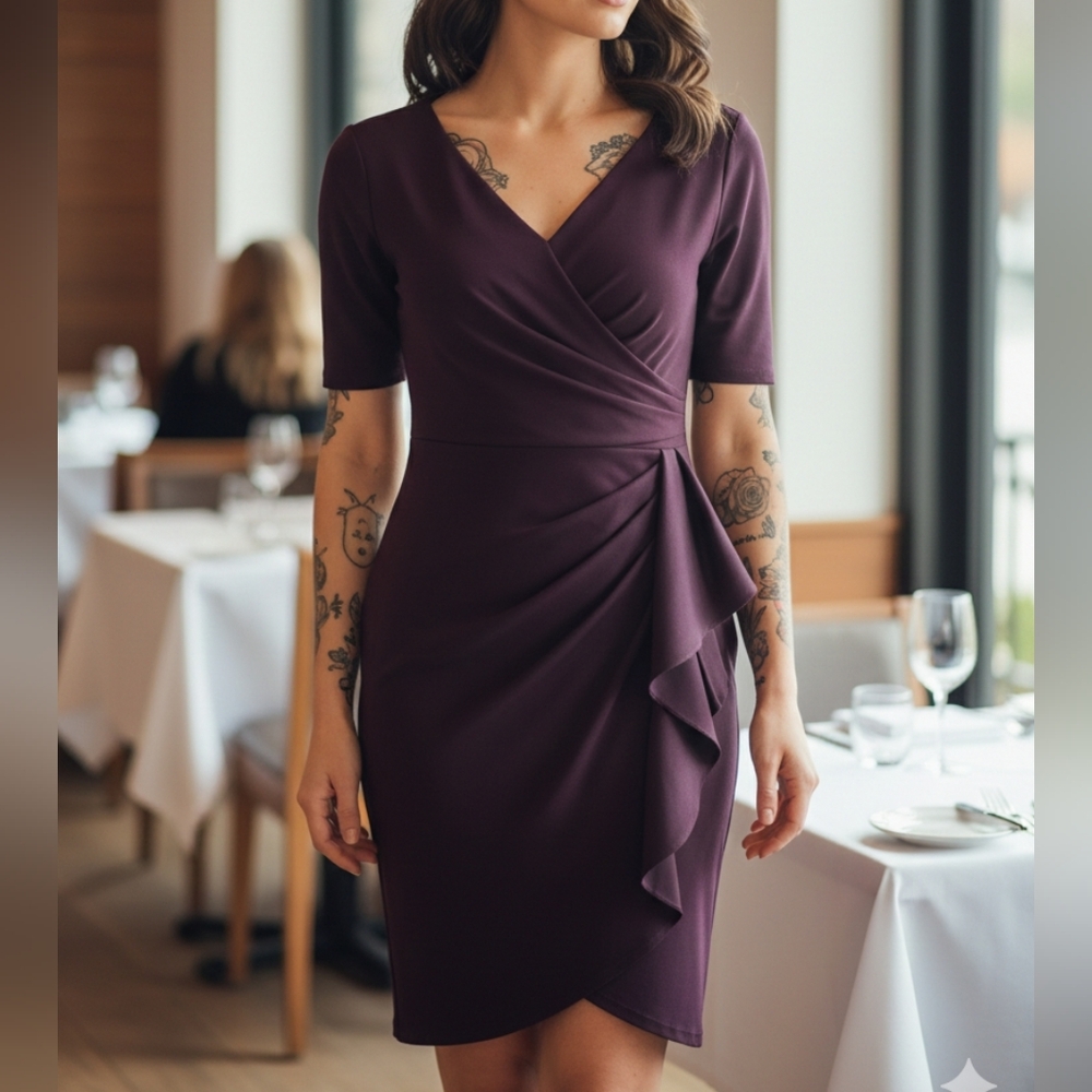 LNWOT Chaps💜 DEEP PURPLE Elegant Dress Lots Of Stretch Sz Small